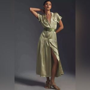 Elliott Summer's light green long satin shirt dress on The Young & Restless XS